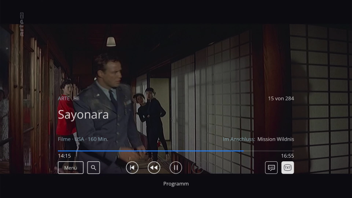 Über ein Icon lässt sich bei Waipu TV Videotext des Senders aufrufen. (Bild: Exaring)